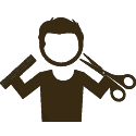 Person holding a hammer and scissors, representing handyman or repair work.
