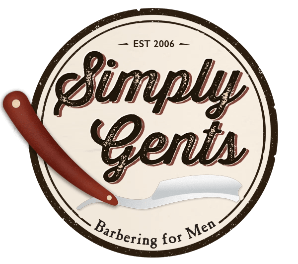 Logo for Simply Cents barbershop for men with a straight razor.